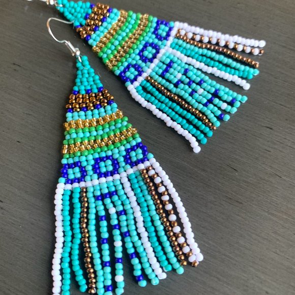Multicolor Ethnic Design Seed Bead Hand Beaded Tassel Dangle Earrings New - Picture 1 of 3